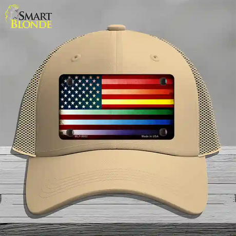 American Flag Rainbow Novelty License Plate Hat Mesh / Khaki