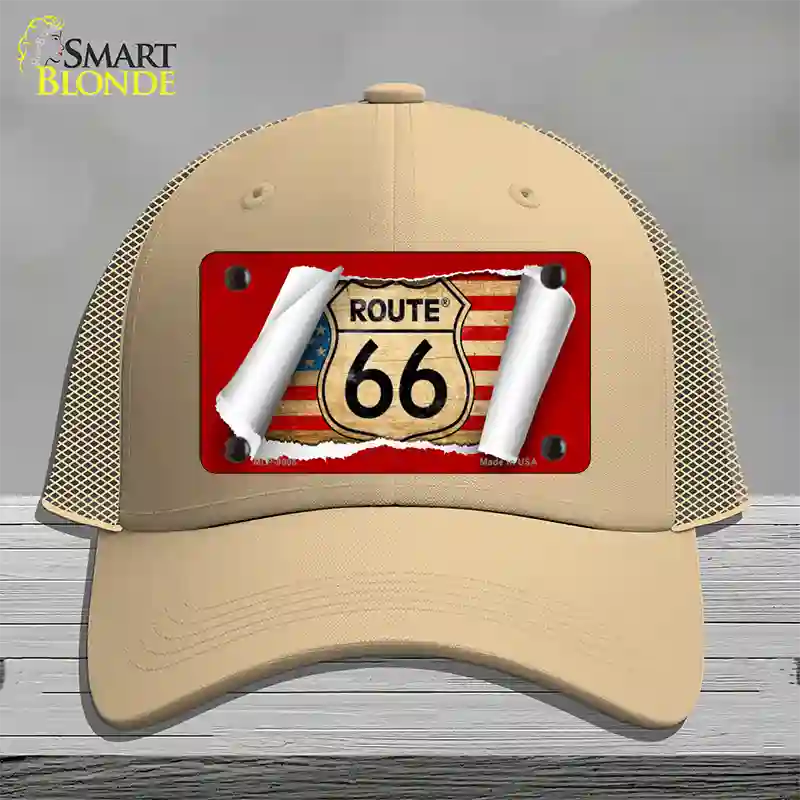 Route 66 Scroll Novelty License Plate Hat Mesh / Khaki