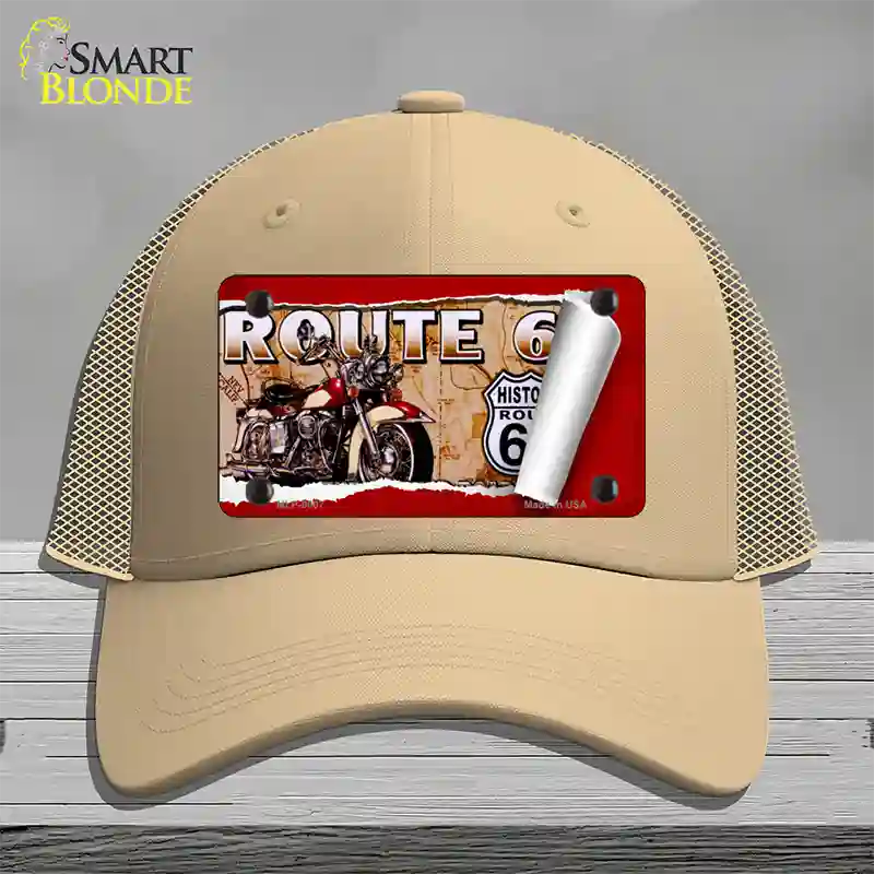 Route 66 Mother Road Scroll Novelty License Plate Hat Mesh / Khaki