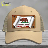 California Flag Scroll Novelty License Plate Hat Mesh / Khaki