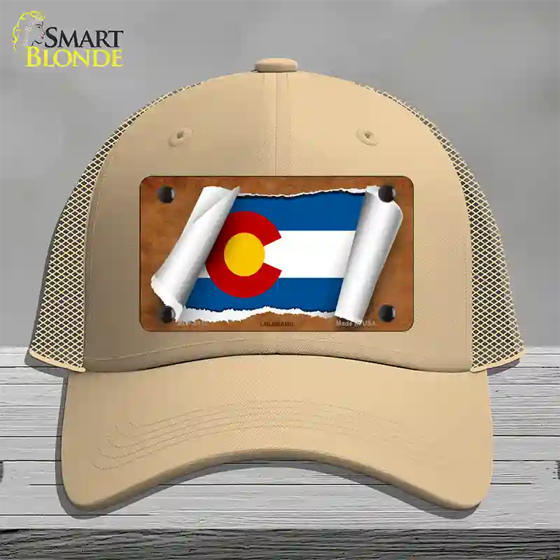 Colorado Flag Scroll Novelty License Plate Hat Mesh / Khaki