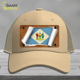 Delaware Flag Scroll Novelty License Plate Hat Mesh / Khaki