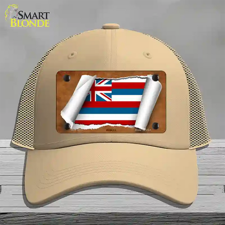 Hawaii Flag Scroll Novelty License Plate Hat Mesh / Khaki