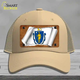 Massachusetts Flag Scroll Novelty License Plate Hat Mesh / Khaki