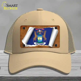 Michigan Flag Scroll Novelty License Plate Hat Mesh / Khaki