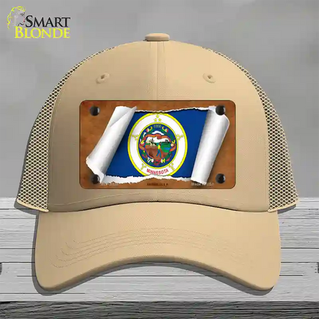 Minnesota Flag Scroll Novelty License Plate Hat Mesh / Khaki