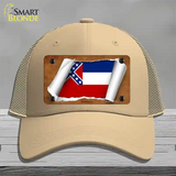 Mississippi Flag Scroll Novelty License Plate Hat Mesh / Khaki