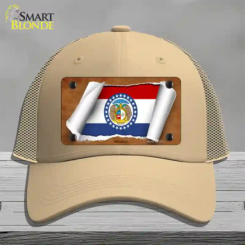 Missouri Flag Scroll Novelty License Plate Hat Mesh / Khaki