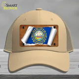 New Hampshire Flag Scroll Novelty License Plate Hat Mesh / Khaki