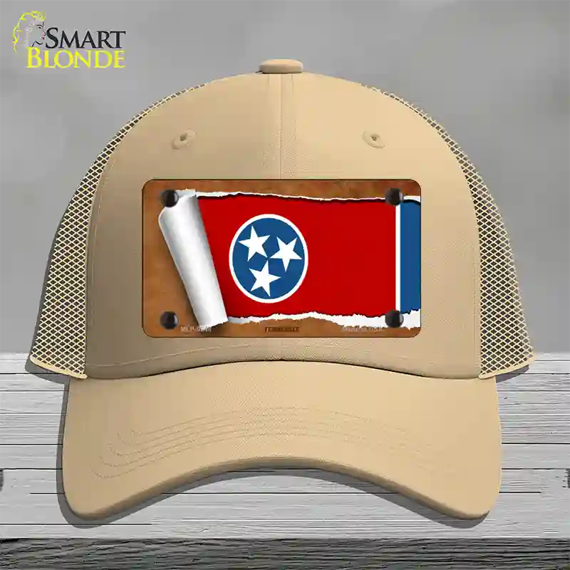 Tennessee Flag Scroll Novelty License Plate Hat Mesh / Khaki