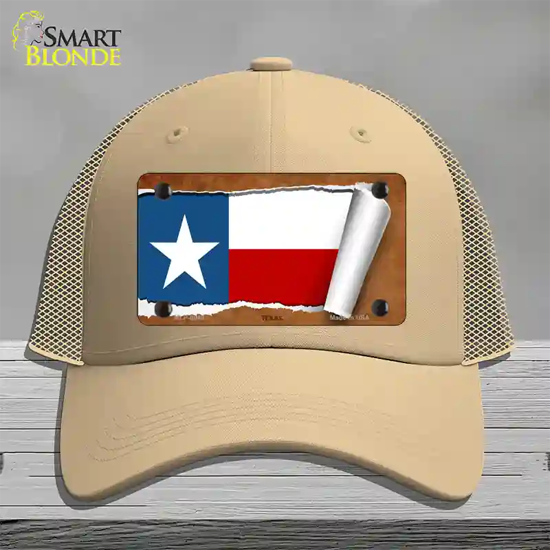 Texas Flag Scroll Novelty License Plate Hat Mesh / Khaki