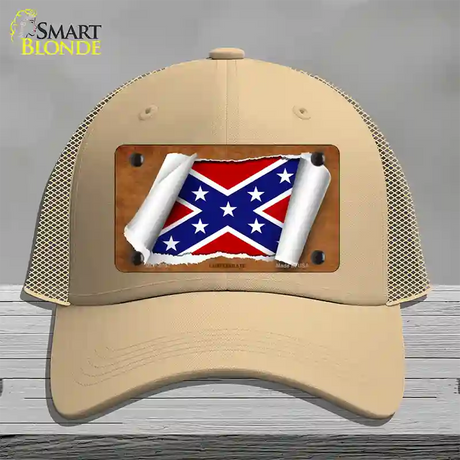 Confederate Flag Scroll Novelty License Plate Hat Mesh / Khaki