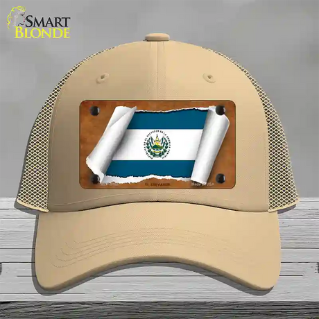 El Salvador Flag Scroll Novelty License Plate Hat Mesh / Khaki