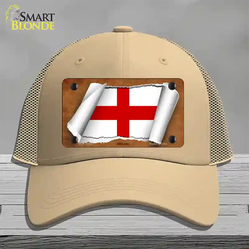 England Flag Scroll Novelty License Plate Hat Mesh / Khaki