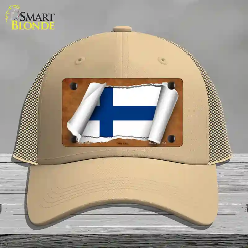 Finland Flag Scroll Novelty License Plate Hat Mesh / Khaki