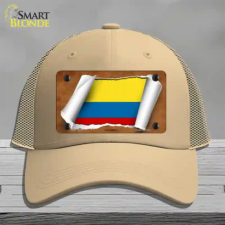 Colombia Flag Scroll Novelty License Plate Hat Mesh / Khaki