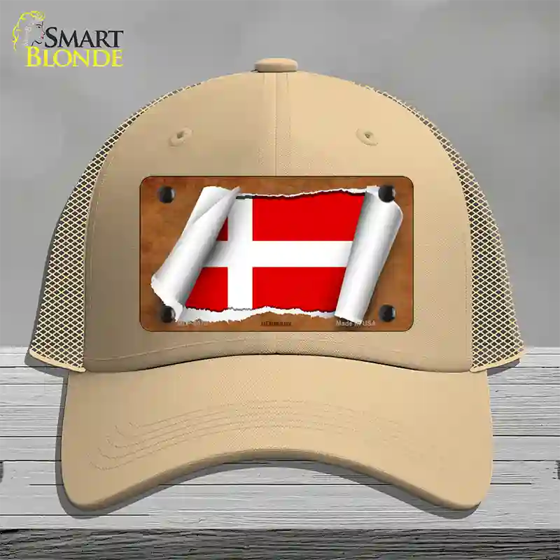 Denmark Flag Scroll Novelty License Plate Hat Mesh / Khaki