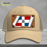 Dominican Republic Flag Scroll Novelty License Plate Hat Mesh / Khaki