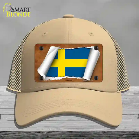 Sweden Flag Scroll Novelty License Plate Hat Mesh / Khaki