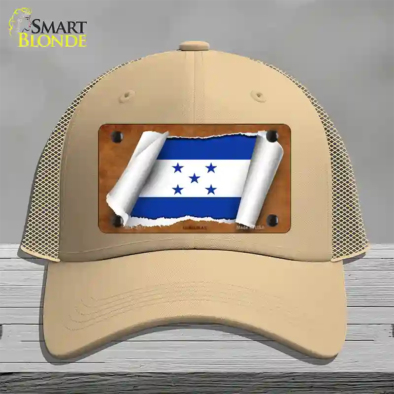 Honduras Flag Scroll Novelty License Plate Hat Mesh / Khaki