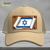 Israel Flag Scroll Novelty License Plate Hat Mesh / Khaki