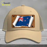 New Zealand Flag Scroll Novelty License Plate Hat Mesh / Khaki