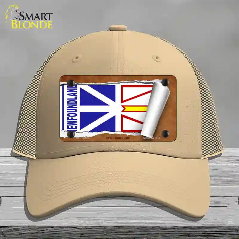 Newfoundland Flag Scroll Novelty License Plate Hat Mesh / Khaki