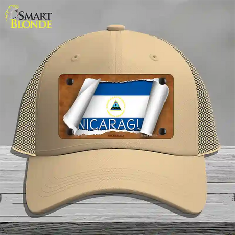 Nicaragua Flag Scroll Novelty License Plate Hat Mesh / Khaki