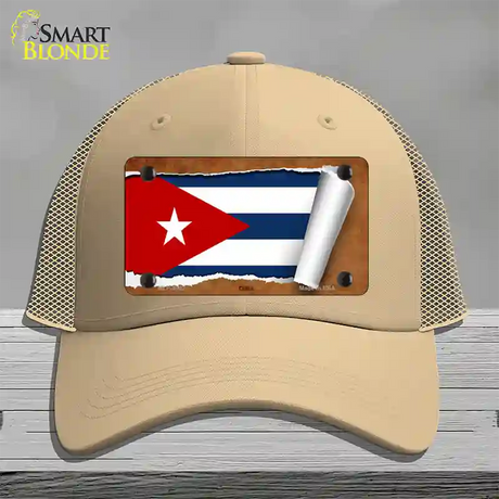 Cuba Flag Scroll Novelty License Plate Hat Mesh / Khaki