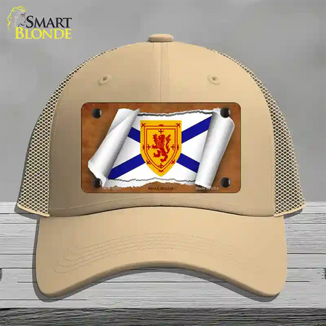 Nova Scotia Flag Scroll Novelty License Plate Hat Mesh / Khaki