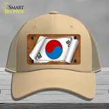 South Korea Flag Scroll Novelty License Plate Hat Mesh / Khaki