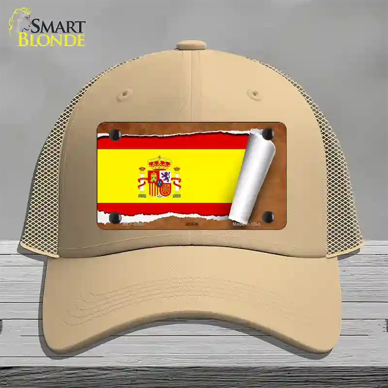 Spain Flag Scroll Novelty License Plate Hat Mesh / Khaki