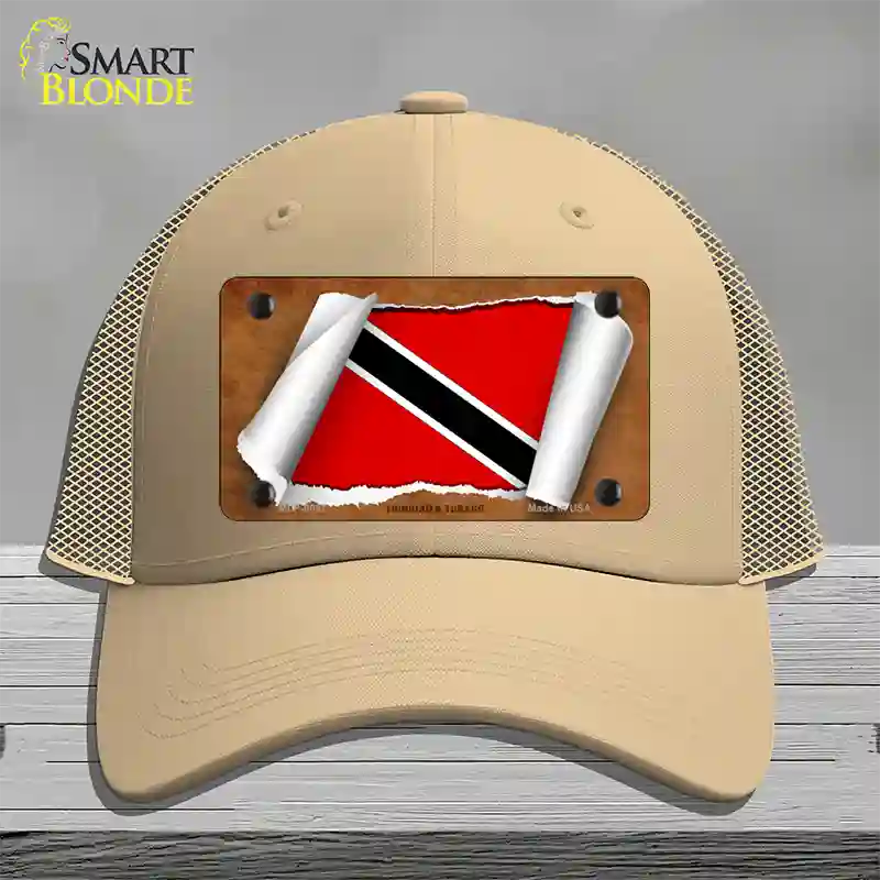 Trinidad & Tobago Flag Scroll Novelty License Plate Hat Mesh / Khaki