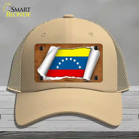 Venezuela Flag Scroll Novelty License Plate Hat Mesh / Khaki