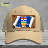 Alberta Canada Flag Scroll Novelty License Plate Hat Mesh / Khaki