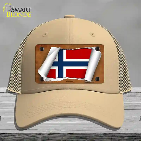 Norway Flag Scroll Novelty License Plate Hat Mesh / Khaki