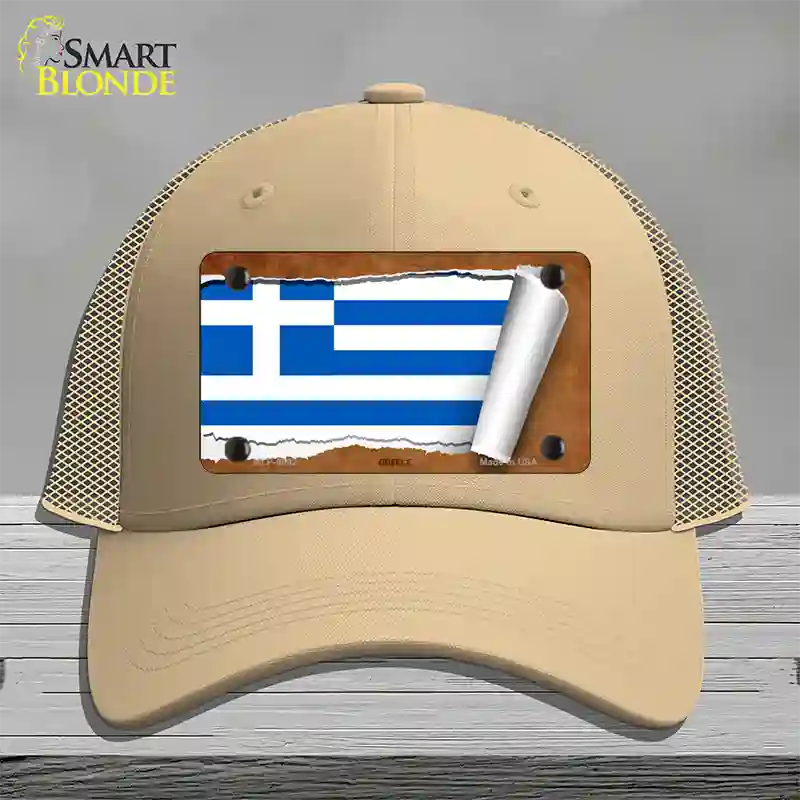 Greece Flag Scroll Novelty License Plate Hat Mesh / Khaki