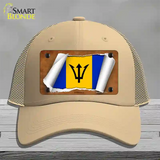 Barbados Flag Scroll Novelty License Plate Hat Mesh / Khaki