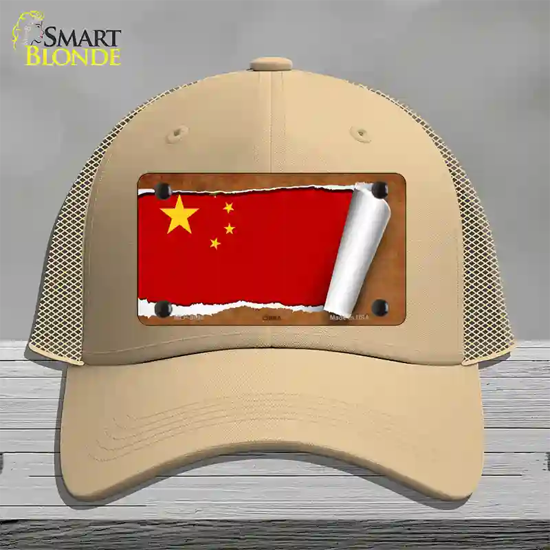 China Flag Scroll Novelty License Plate Hat Mesh / Khaki