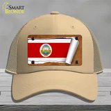 Costa Rica Flag Scroll Novelty License Plate Hat Mesh / Khaki