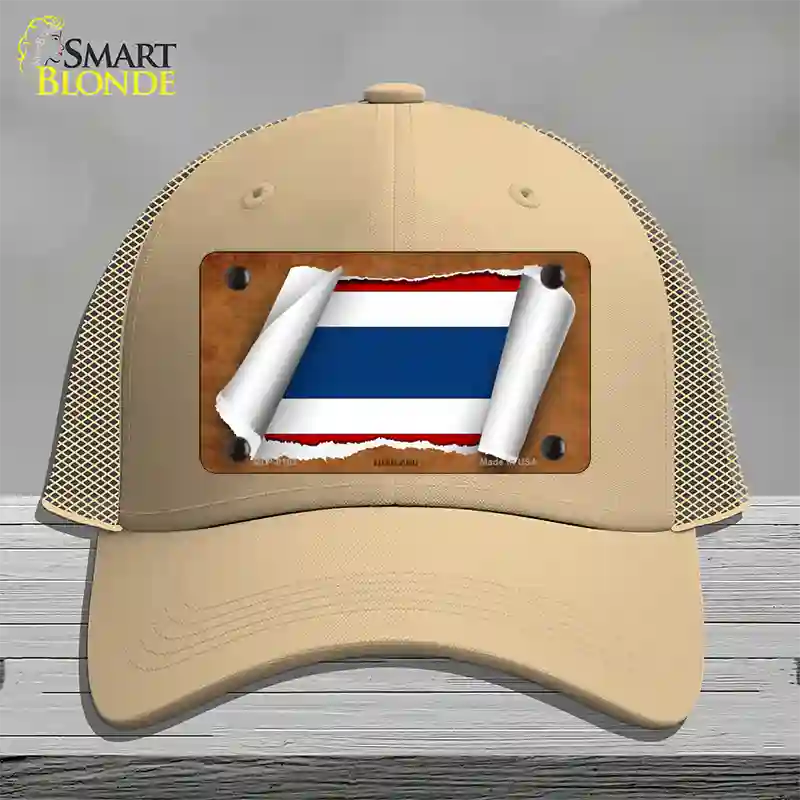 Thailand Flag Scroll Novelty License Plate Hat Mesh / Khaki