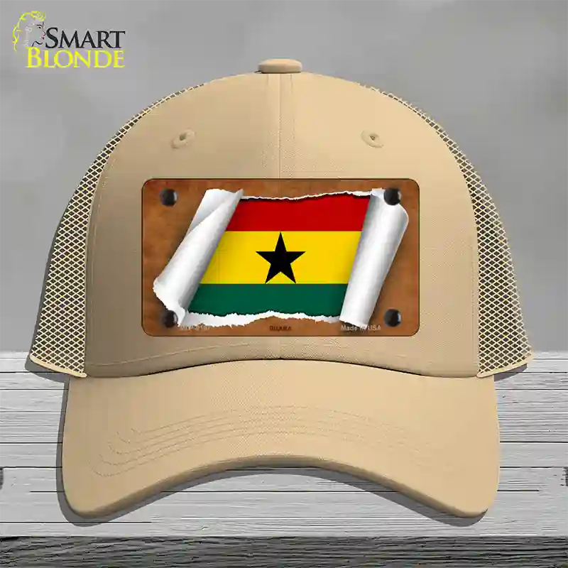 Ghana Flag Scroll Novelty License Plate Hat Mesh / Khaki