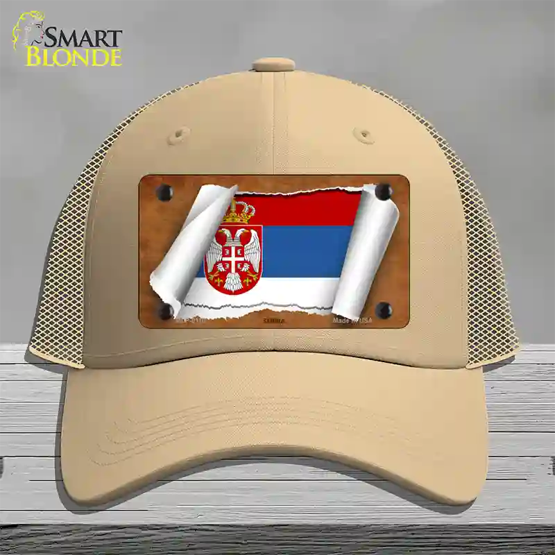 Serbia/Eagle Flag Scroll Novelty License Plate Hat Mesh / Khaki