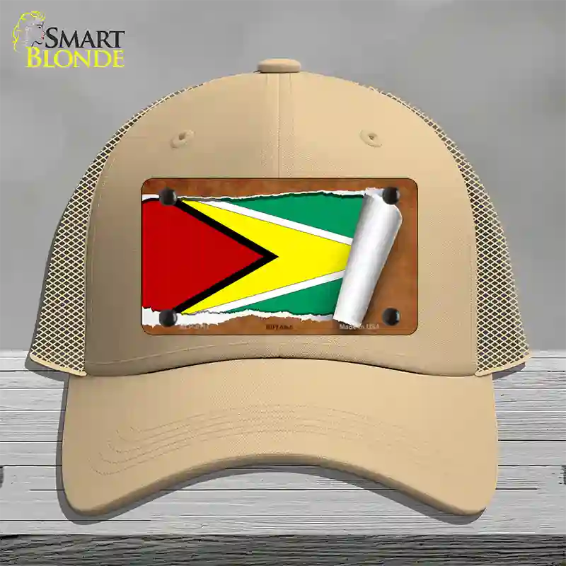 Guyana Flag Scroll Novelty License Plate Hat Mesh / Khaki