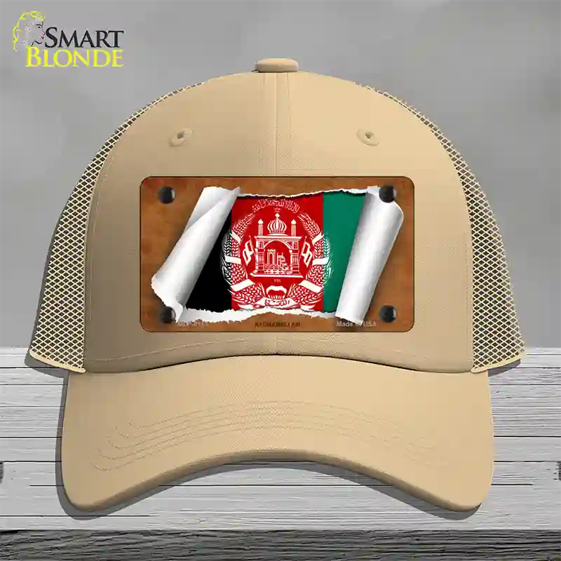 Afghanistan Flag Scroll Novelty License Plate Hat Mesh / Khaki