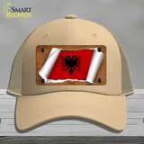 Albania Flag Scroll Novelty License Plate Hat Mesh / Khaki