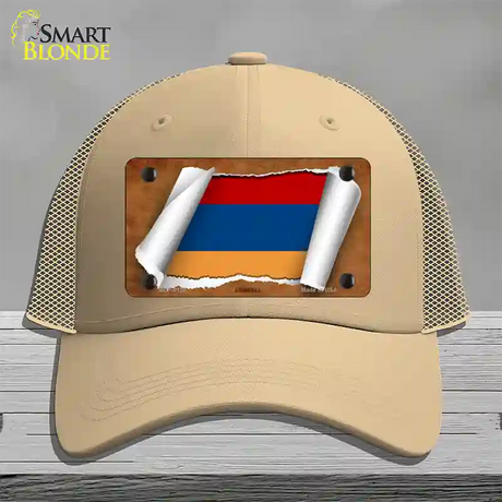 Armenia Flag Scroll Novelty License Plate Hat Mesh / Khaki