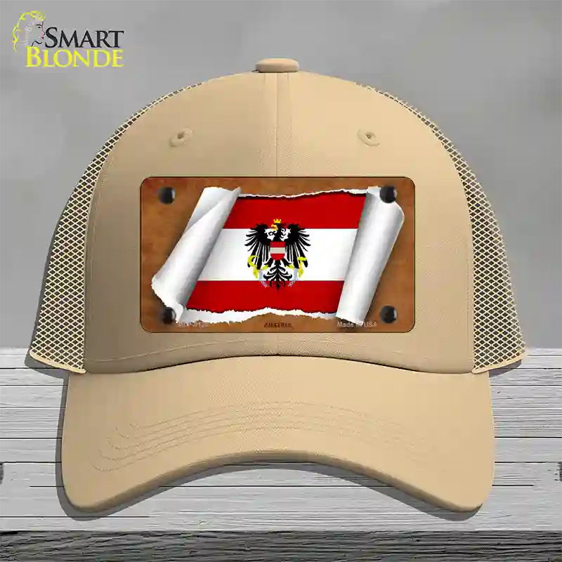 Austria Flag Scroll Novelty License Plate Hat Mesh / Khaki