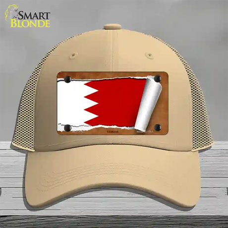 Bahrain Flag Scroll Novelty License Plate Hat Mesh / Khaki