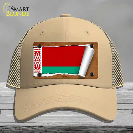 Belarus Flag Scroll Novelty License Plate Hat Mesh / Khaki